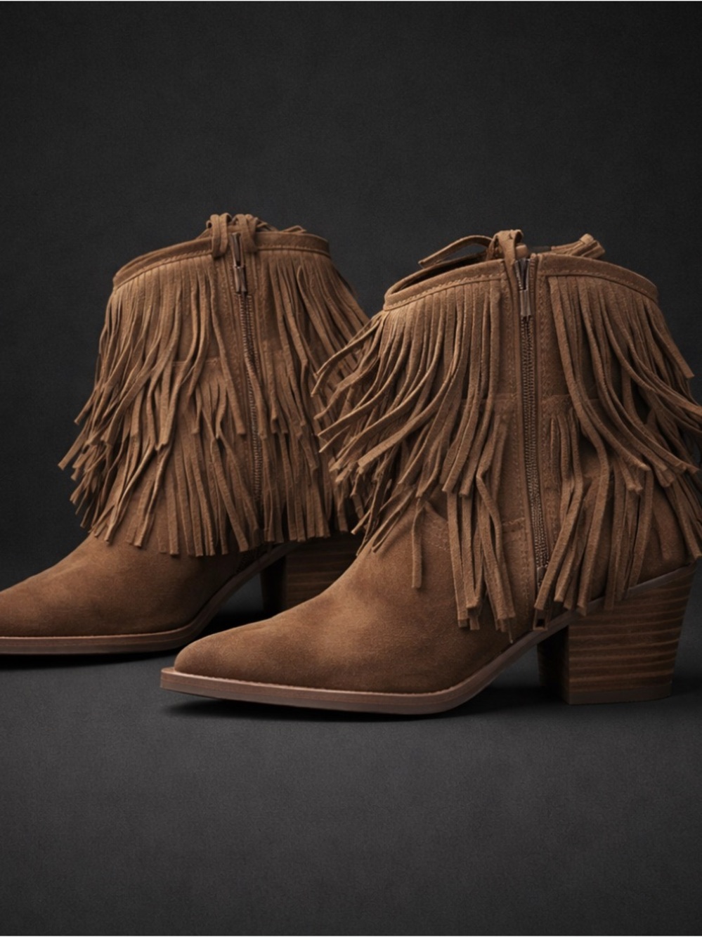Target Tan Faux Suede Fringe Ankle Booties